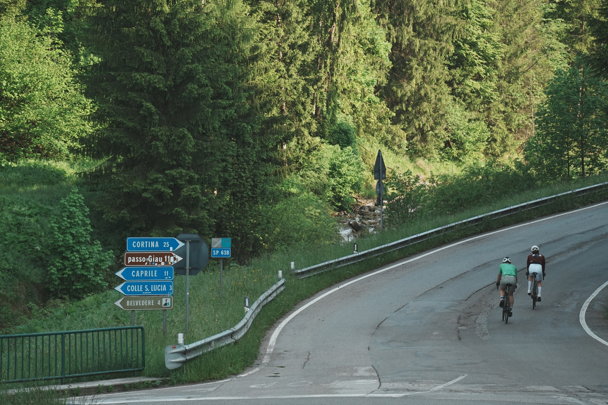 Road cyclist climbing an Alpine pass