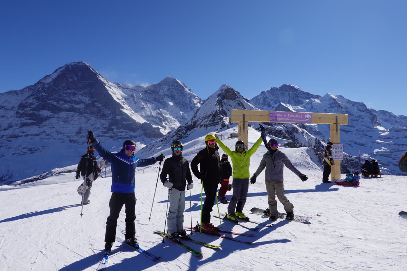 Ski group enjoying the Jungfrau mountain views
