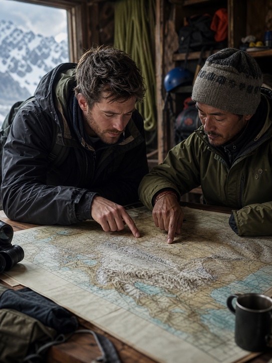 Explorer choosing an unexpected winter region on a world map